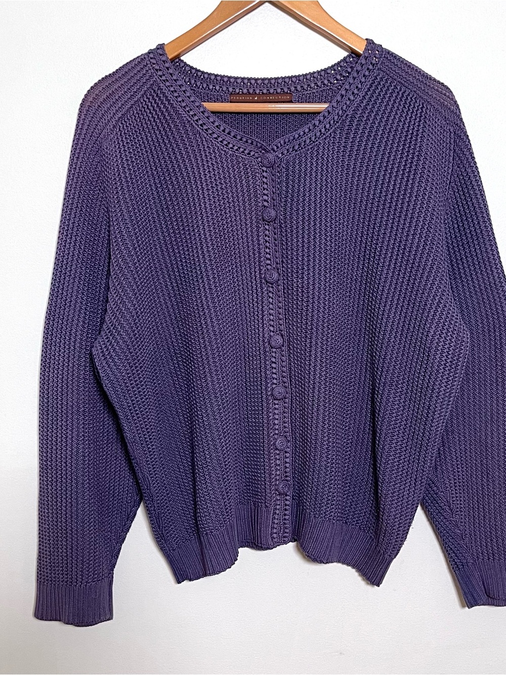 Peruvian Connection Purple Knit Cardigan Sweater Size Large Relaxed Fit